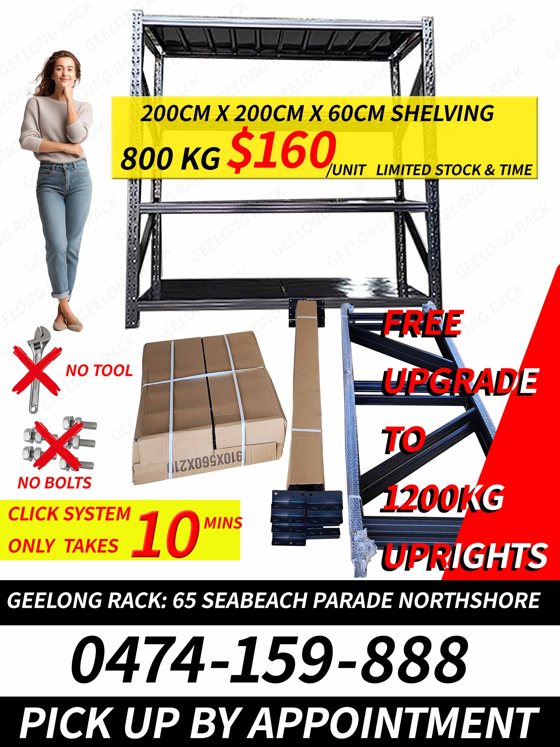 Geelong rack & shelving 2m x 2m x 60cm for $160